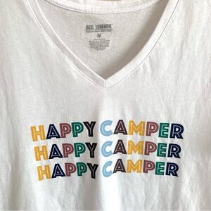 Reel Legends Women’s “Happy Camper” V-Neck Graphic T-Shirt White Size M